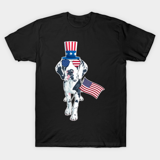 Great Danes Uncle Sam Hat Sunglasses Usa Flag 4th Of July T-Shirt by AxelRoldns